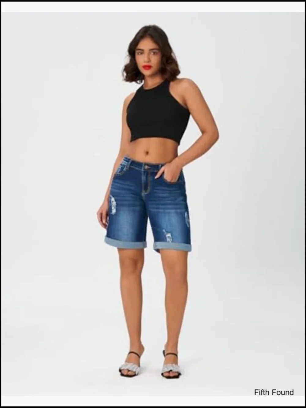 Wide Leg Bermuda Denim Shorts High Waisted Baggy Distressed